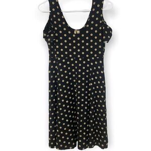 Comfy USA Polka Dot Dress Womens S Cold Shoulder Black Tan Swing Dress Soft USA